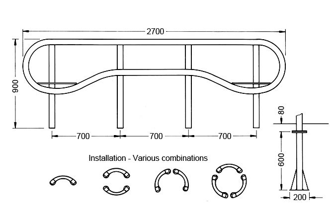 Handrail Bench II - Dimension drawing