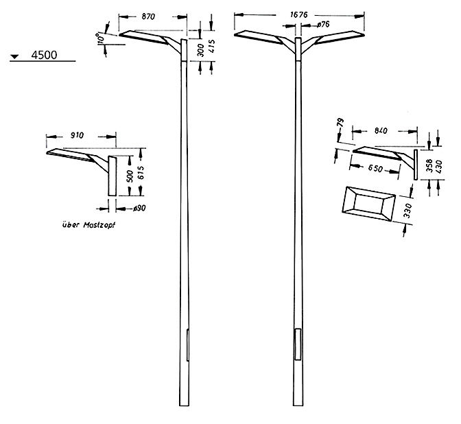 Series PS 03, Dimension drawing: Fixing above pole end, 1-fold / 2-fold /…